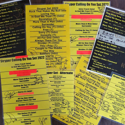Autographed Setlists and Lyric Sheets